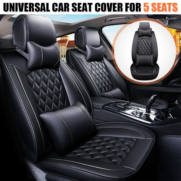 PU Leather Car Seat Cover Cushion Front Rear Full Set Gray All Seasons Universal